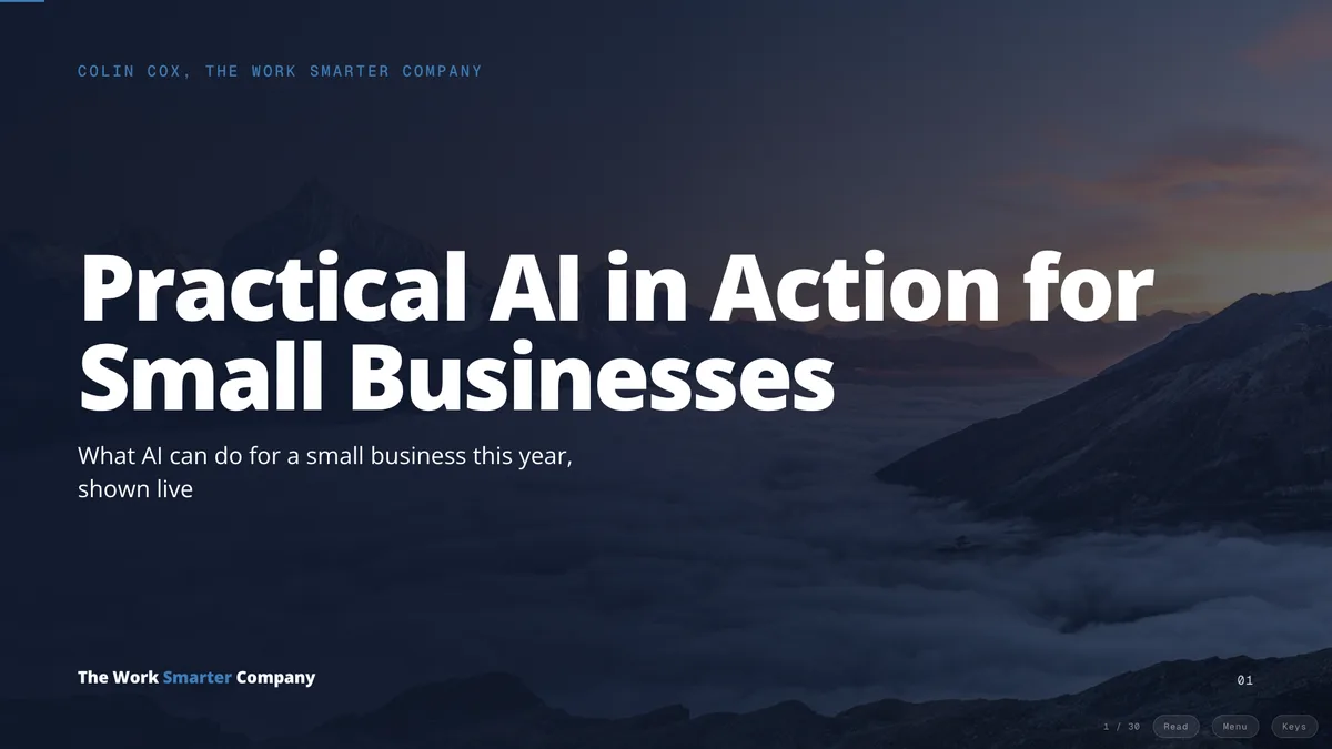Opening slide of Practical AI in Action for Small Businesses